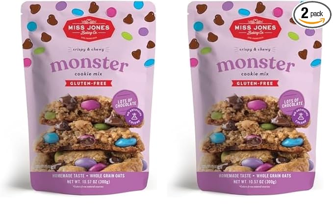 Miss Jones Baking Monster Cookie Mix - Certified Gluten Free & Made with 100% Oats, Easy To Bake Desserts & Treats, Artificial Colors, (Pack of 2)