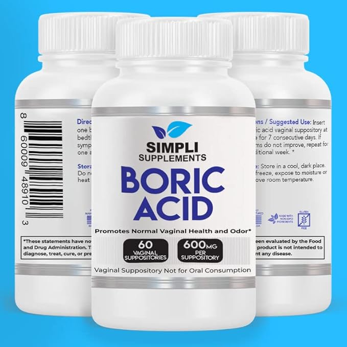 60 Boric Acid Suppositories 600mg/serving