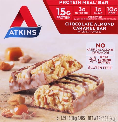 Atkins Chocolate Almond Caramel Bar, Keto-Friendly, Gluten Free with Real Almond Butter, 5 Count (Pack of 1)