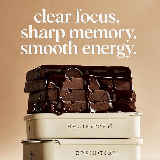 Brainstorm 4-Pack | Functional Mushroom Chocolates | Energy Bites for Focus, Clarity & Cognitive Function | Lions Mane, Cordyceps, Guarana & Phosphatidylserine, Natural Caffeine