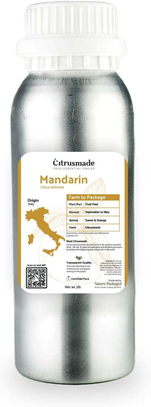 Pure Mandarin Essential Oils - Essential Oils for Diffusers Aromatherapy & Humidifiers (2LB)- Promotes Rest & Wellness | Natural Cold-Pressed