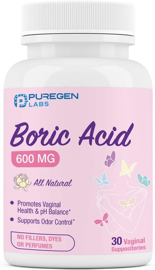 Puregen Labs Boric Acid 600 mg 100% Pure (30 Count)