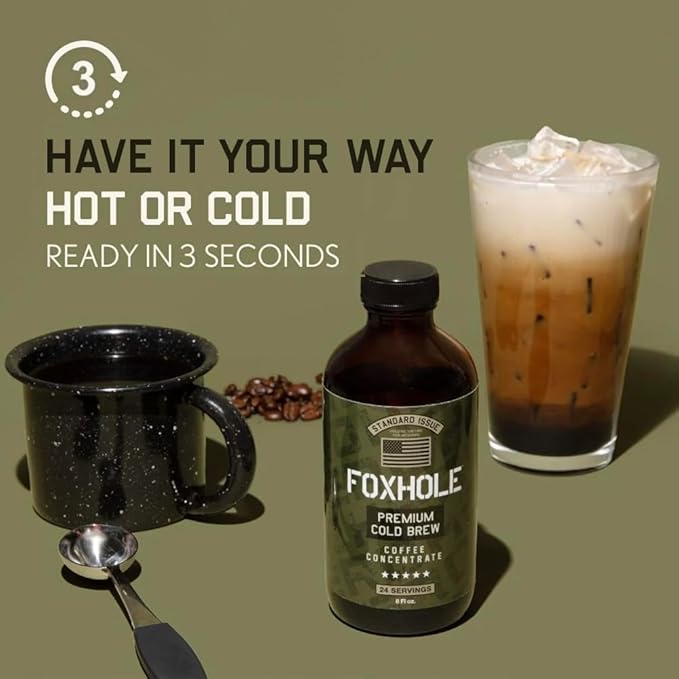 Hero Company Foxhole Cold Brew Coffee Concentrate - Low Acid Liquid Cold Brew Concentrate for Instant Iced Coffee and Hot Drinks