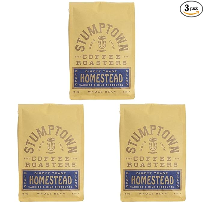 Stumptown Coffee Roasters, Medium Roast Whole Bean Coffee - Homestead Blend 12 Ounce Bag with Flavor Notes of Milk Chocolate, Cherry and Orange (Pack of 3)