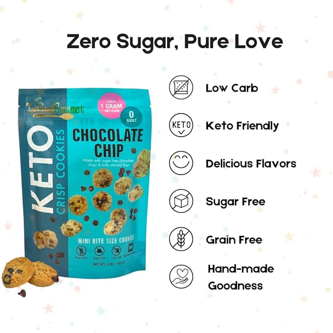 New Too Good Gourmet Low Carb Keto Snack | 2 Pack Chocolate Chip Sugar Free Cookies | Perfectly Baked | Gluten-Free | Grain-Free Keto Cookies | Zero Sugar Snacks