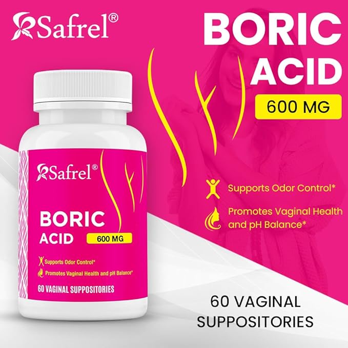 Safrel Boric Acid Vaginal Suppositories 60 Count (1-Pack) – 100% Pure