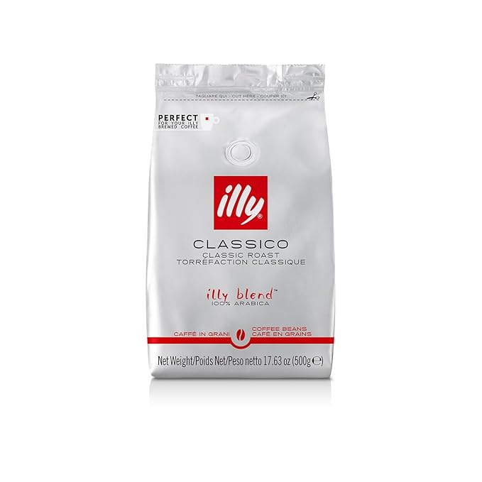 illy Whole Bean Coffee - Perfectly Roasted Whole Coffee Beans – Classico Medium Roast - with Notes of Caramel, Orange Blossom & Jasmine - 100% Arabica Coffee - No Preservatives – 17.6 Ounce