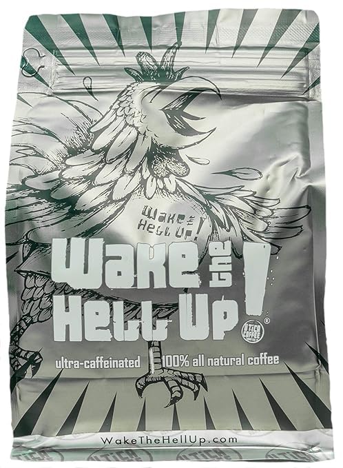 Wake The Hell Up! 12oz Ultra-Caffeinated Ground Coffee, Low Acid, Medium-Dark Roast