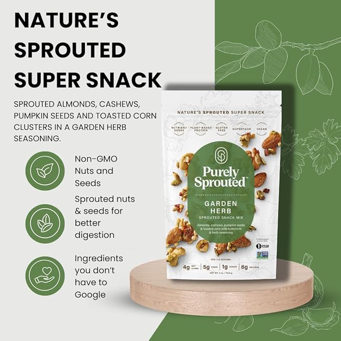 Purely Sprouted Garden Herb Snack Mix: (4 oz, 6 pack)