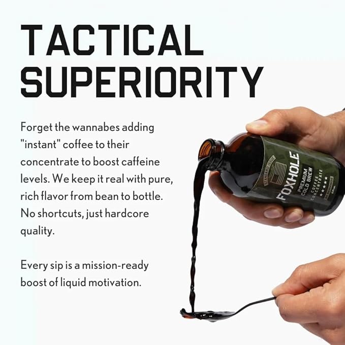 Hero Company Foxhole Cold Brew Coffee Concentrate - Low Acid Liquid Cold Brew Concentrate for Instant Iced Coffee and Hot Drinks