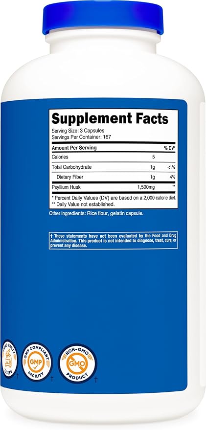 Nutricost Psyllium Husk 1500mg Per Serving, 500 Capsules