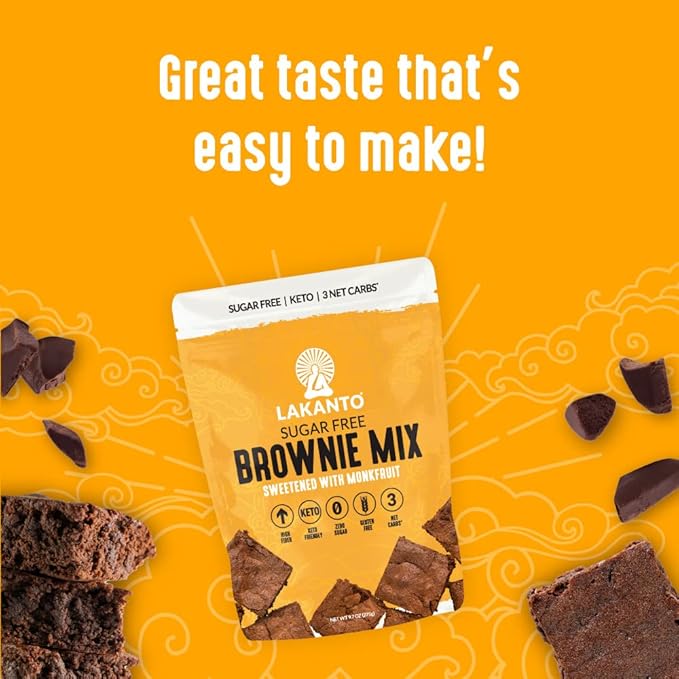 Lakanto Sugar Free Brownie Mix - Sweetened with Monk Fruit Sweetener and Erythritol, Keto Diet Friendly, Delicious Dutched Cocoa, High in Fiber, Low Net Carbs, Gluten Free, Easy to Make Dessert (Pack of 1)