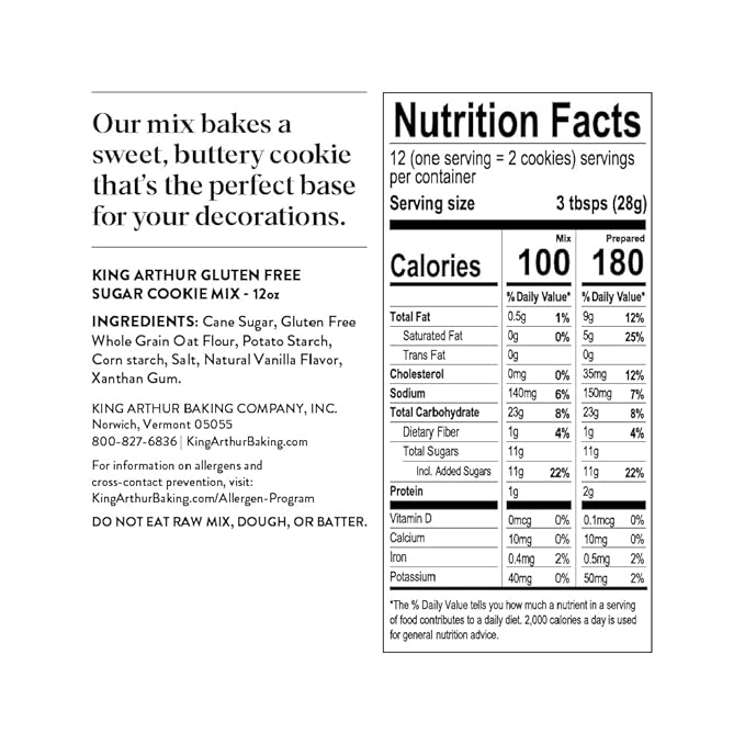 King Arthur, Gluten-Free Sugar Cookie Mix, Gluten-Free, Non-GMO Project Verified, Certified Kosher, 12 Ounces