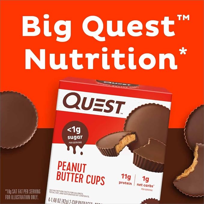 Quest Nutrition Peanut Butter Cups, 11g Protein, 1g Sugar, Low Carb, Gluten Free, Keto Friendly, 4 Count