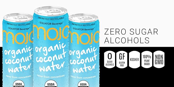MOJO Organic Coconut Water | Hydration & Sports | Electrolytes 1043 mg | Vitamin B & C | Super Hydration for Skin & Body | 11.1 Oz (Pack Of 12)