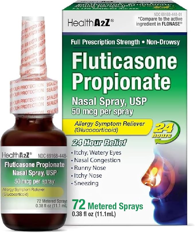 HealthA2Z® Fluticasone Propionate Nasal Spray| 50 24 Hour 72 Sprays 0.38 fl (11.1mL) |