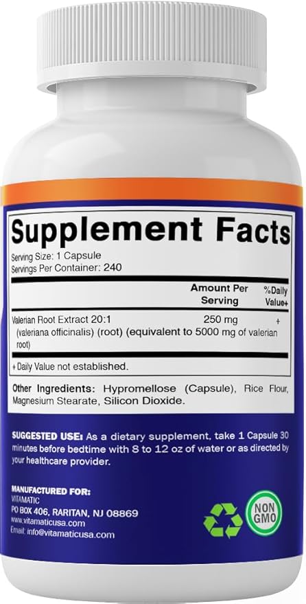 Vitamatic 2 Packs Valerian Root 5000 20X Concentrated 20:1 250mg 250mg - 240 Capsules