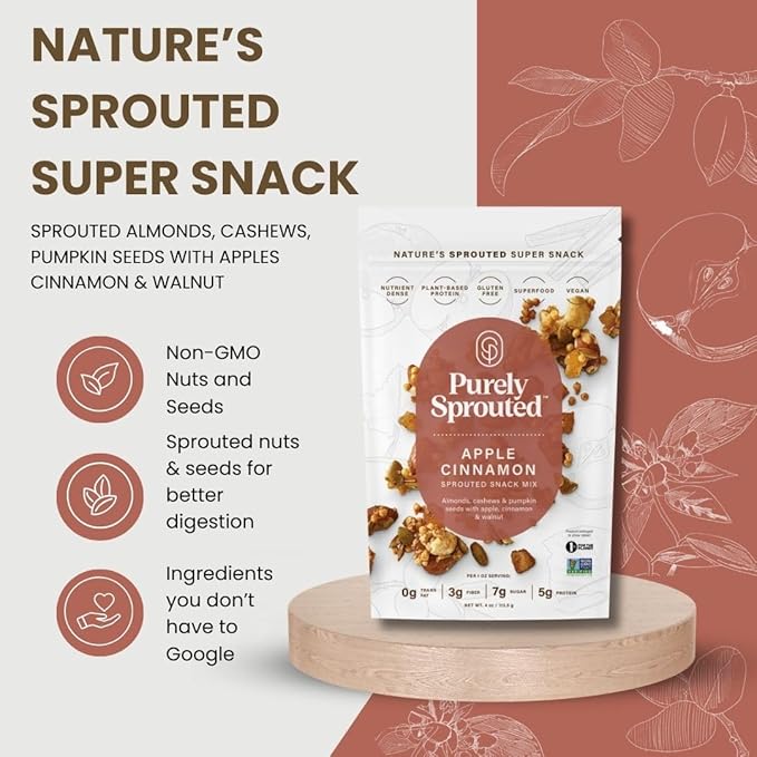 Purely Sprouted Apple Cinnamon Snack Mix: (4 oz, 6 pack)