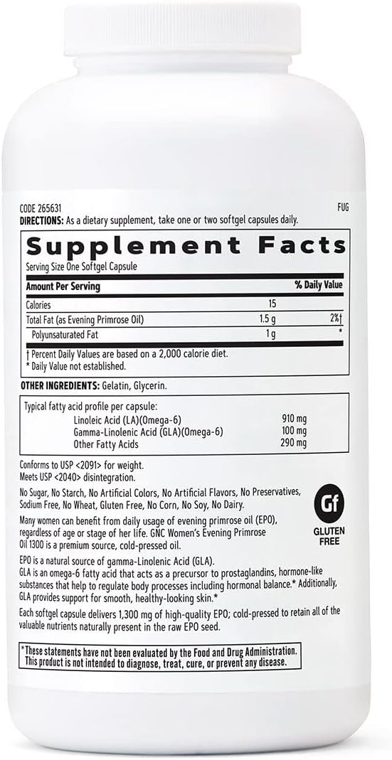 GNC Women's Evening Primrose Oil (EPO) 1300 mg 180 Softgel