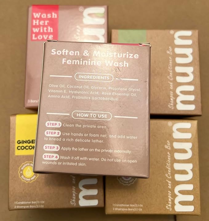 Muun Yoni Soap Bar - Pack 3 Ph Balance Probiotics & Natural Ingredients - Gentle Cleansing Formula Eliminates Odor Vaginal Health - Feminine Wash - Moisturizing Intimate (Rose)