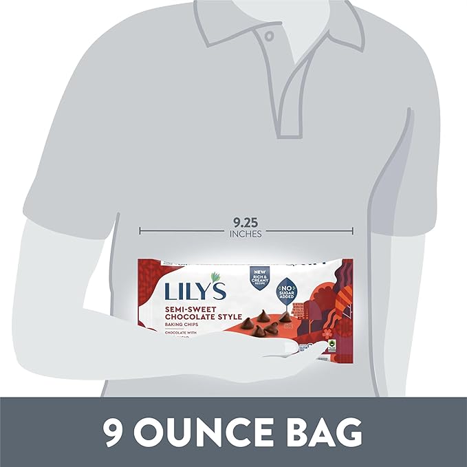 LILY'S Semi-Sweet Chocolate Style No Sugar Added, Baking Chips Bag, 9 oz