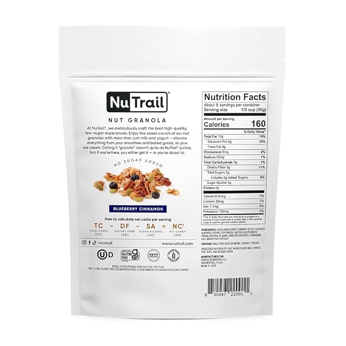 NuTrail Nut Granola Cereal, Blueberry Cinnamon, 8 oz. 3 Count
