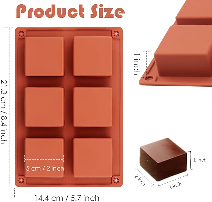 Ocmoiy 3Pcs Silicone Brownie Pan 2" x 2" x 1" Square Chocolate Baking Molds for Brownie Bites, Muffins, Fudges, Truffles, Keto Fat Bombs