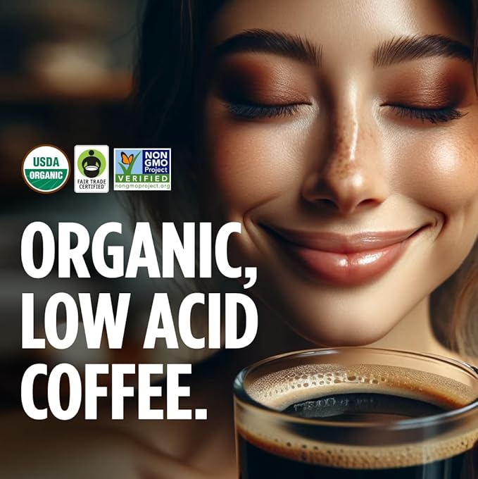 VitaCup Perfect Low Acid Coffee Beans, USDA Organic & Fair Trade, Mycotoxin Free, Dark Roast Guatemala Single Origin, Clean & Pure, Low Acidity, Whole Bean Coffee, 4 bags, 11oz each