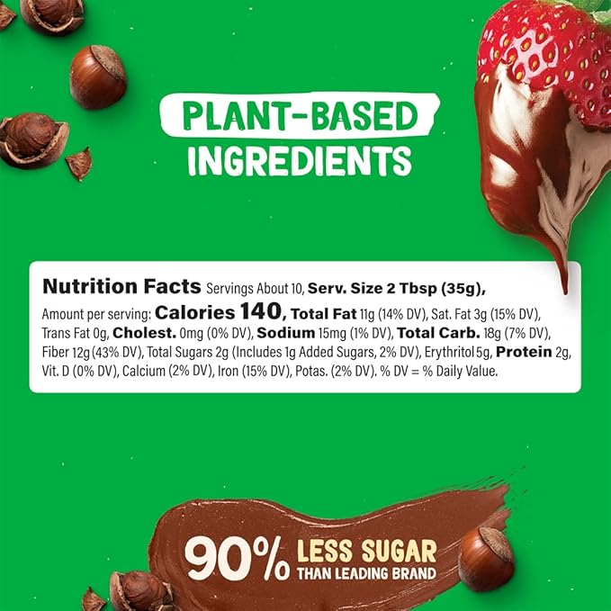 Pyure Organic Chocolate Hazelnut Spread | 90% Less Sugar | 1 Net Carb Keto Snack | No Palm Oil, Gluten-Free, Peanut Free, Plant-Based Hazelnut Spread for Vegan Keto Friendly Food | 13oz (Pack of 2)