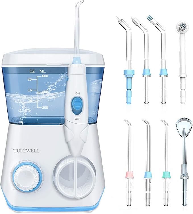 TUREWELL Water Flossing Oral Irrigator, 600ML 10 Adjustable 8 Water