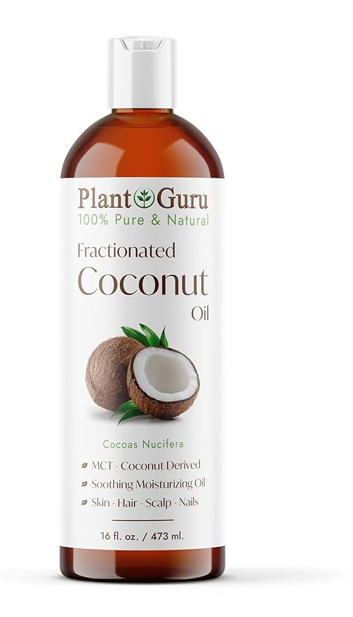 Plant Guru Fractionated Coconut Oil 16 fl. oz. 100% Pure MCT Natural Carrier - Skin, Face, Body, Massage and Hair Growth Moisturizer, Great for Diluting Aromatherapy Essential Oils