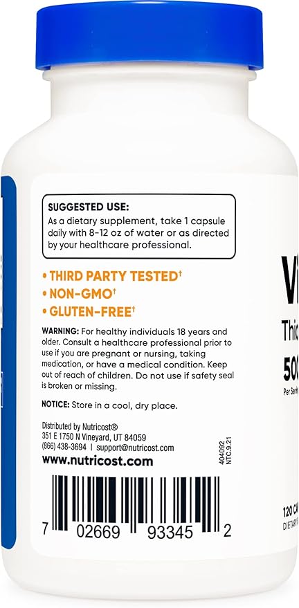 Nutricost Vitamin B1 (Thiamin) 500mg, 120 (2 Bottles)