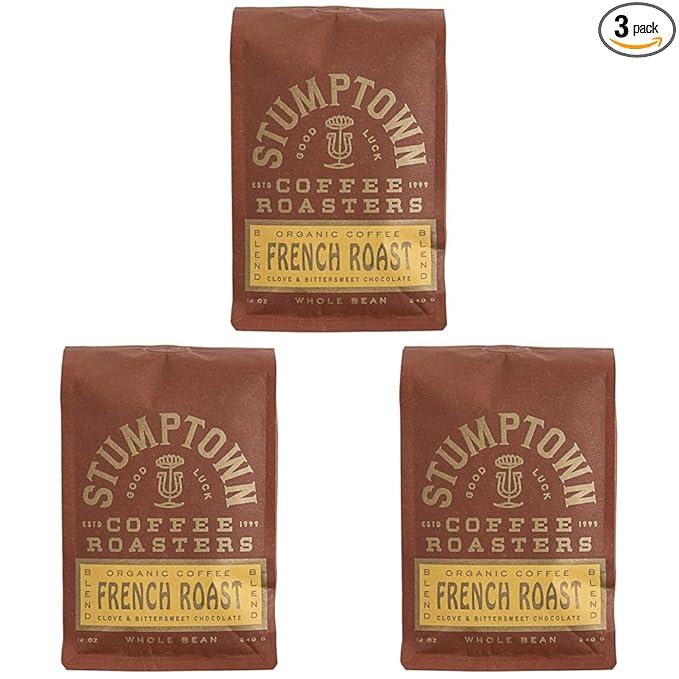 Stumptown Coffee Roasters, Dark Roast Organic Whole Bean Coffee - French Roast 12 Ounce Bag with Flavor Notes of Clove and Bittersweet Chocolate (Pack of 3)