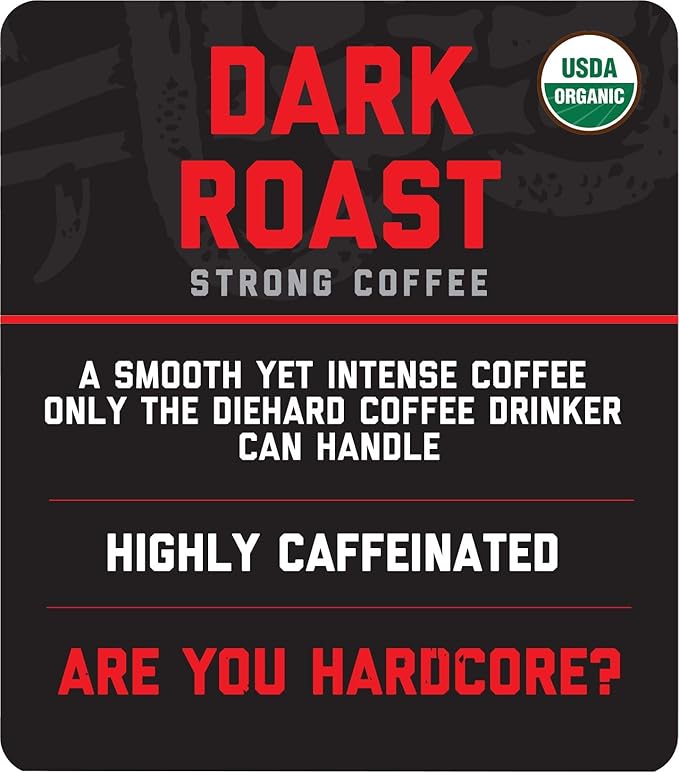 Hardcore Ground Coffee, High Caffeine, Strong Roast, 16 Oz