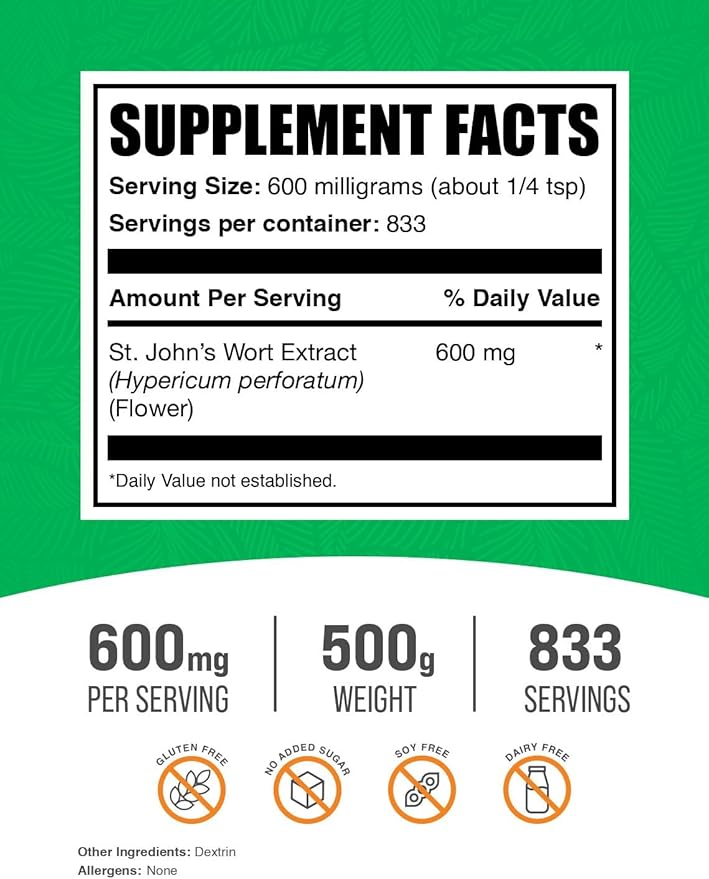 BulkSupplements.com St. John's Wort Extract (500 Grams 1.1 lbs)