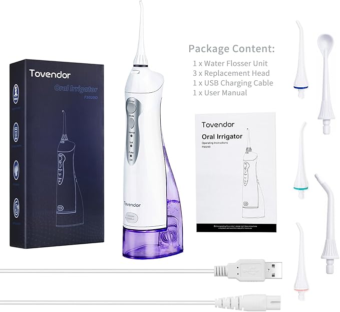 Electric Water Flosser, Rechargeable Dental Oral Irrigator 3 Modes, 5 Tips (300ML, IPX7Waterproof IPX7Waterproof Waterflosser)