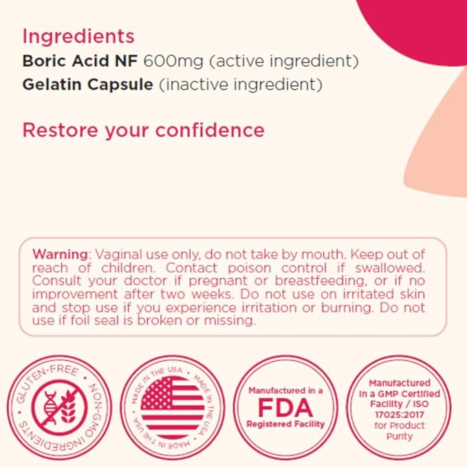 BoriCap - Boric Acid Suppositories 600 mg 30 Capsules