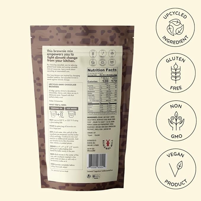 Renewal Mill Dark Chocolate Brownie Mix 18 oz, Gluten-Free, Vegan, Non-GMO, Upcycled Ingredients I Easy to Make, Only Requires Oil and Water, Kid-Friendly | Packaging May Vary - (Pack of 6)