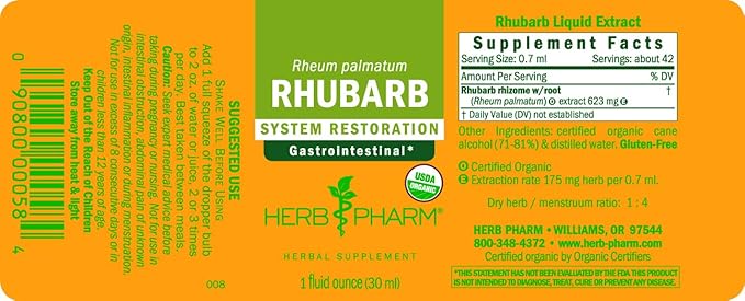 Herb Pharm Certified Organic Rhubarb Liquid 1 Fl 2)
