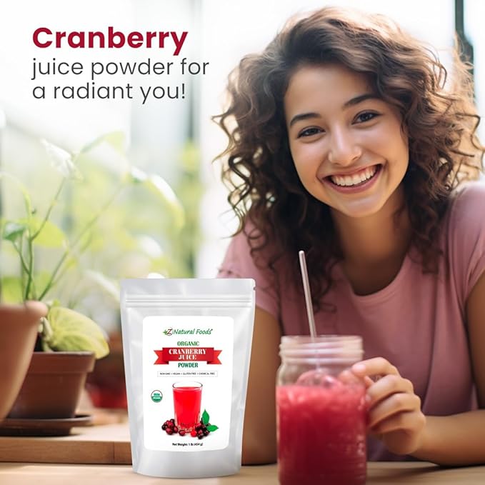 Z Natural Foods Organic Cranberry Juice Powder, Nutrient-Packed Superfood Powder, Perfect for Smoothies, Tea, Juice, Cooking, and Baking, Vegan, Non-GMO, Gluten-Free, 1 lb