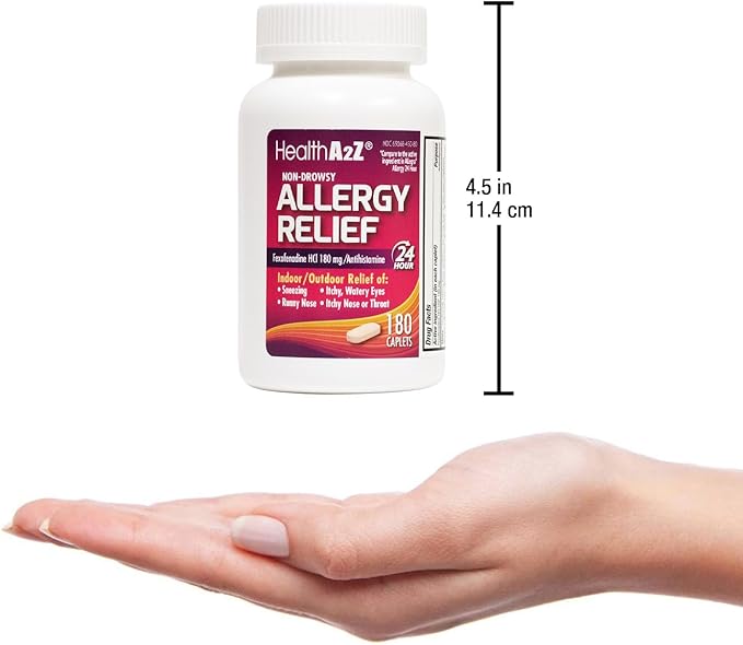HealthA2Z® Allergy Relief 180mg | 180 Caplets 24-Hour Antihistamine