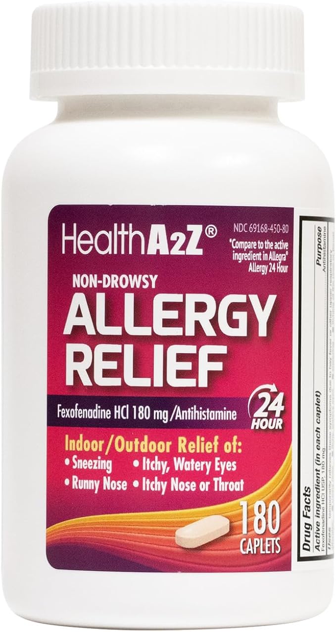 HealthA2Z® Allergy Relief 180mg | 180 Caplets 24-Hour Antihistamine