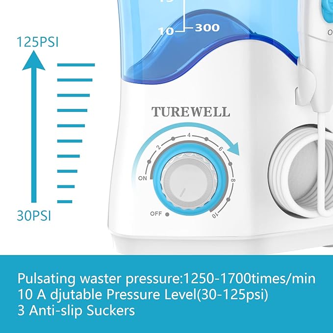 TUREWELL Water Dental Flosser for Teeth/Braces, 8 Jet 10 Pressure 600ML Large