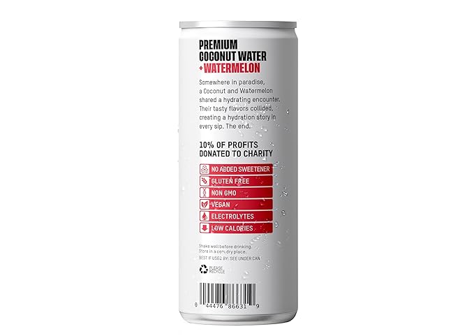 Once Upon a Coconut Watermelon Coconut Water - Natural Hydrating Low Calorie Drink with Electrolytes - No Added Sugar or Sweeteners - 10.8 fl oz (Pack of 12)