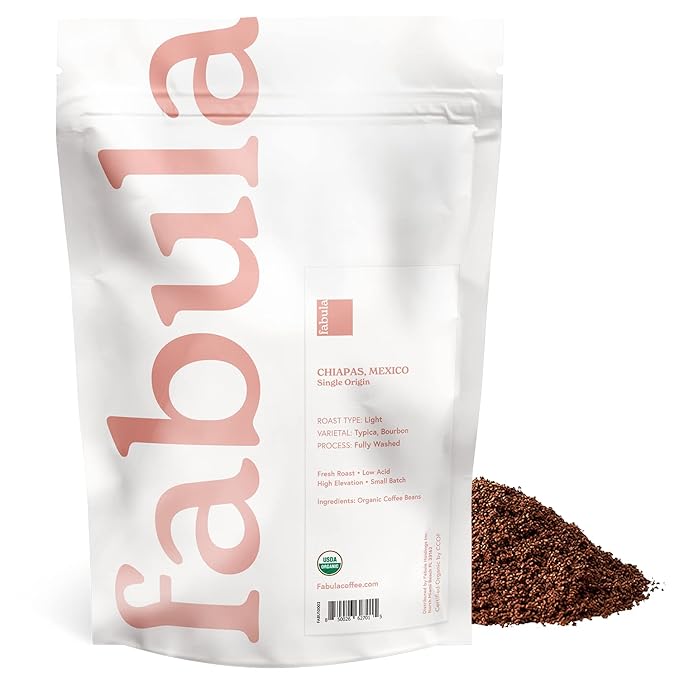 Fabula Coffee Light Roast Freshly Ground - Organic - Low Acid - Single Origin - Non-GMO - Mold Free - 12 Ounces