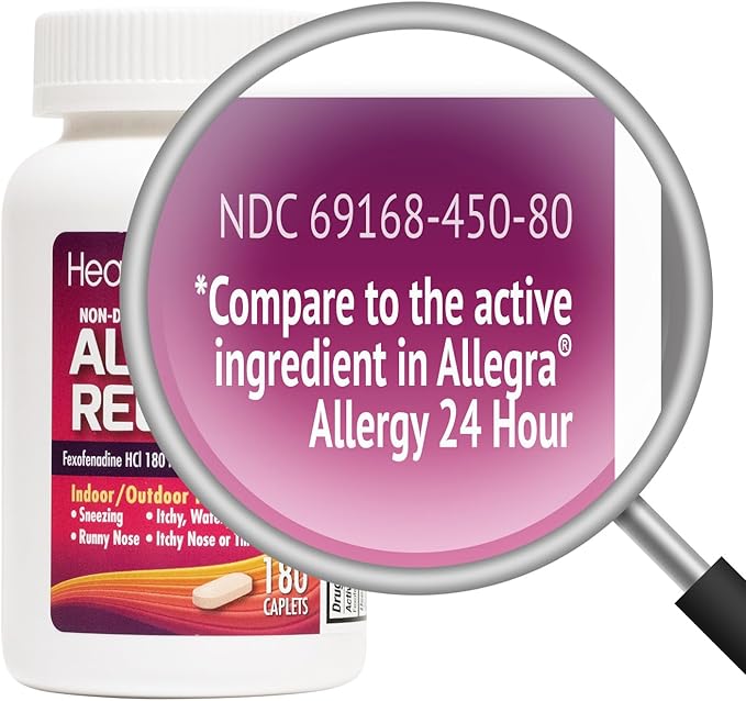 HealthA2Z® Allergy Relief 180mg | 180 Caplets 24-Hour Antihistamine