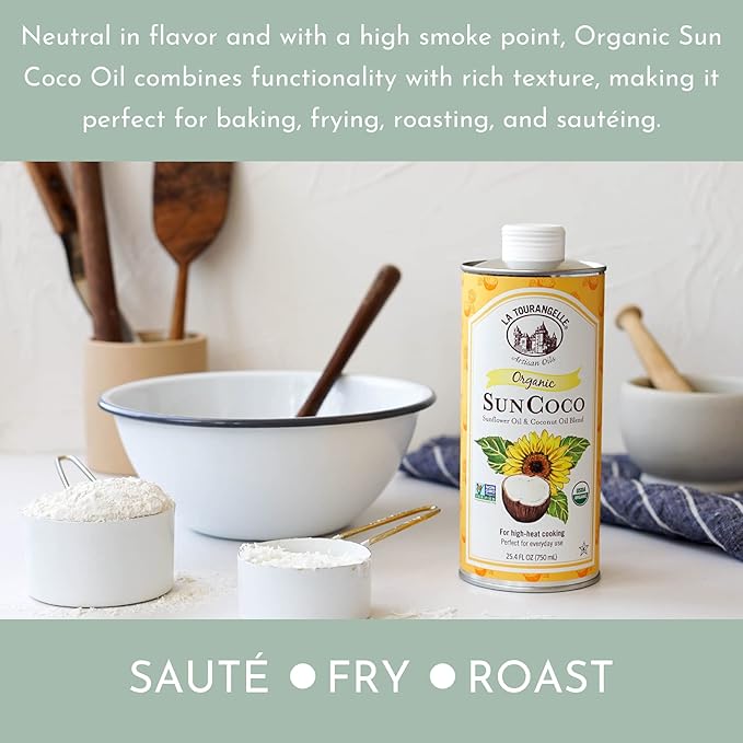 La Tourangelle, Organic Sun Coco Oil, Unique Blend of Organic High-Oleic Sunflower Oil and Organic Refined Coconut Oil, Heat Heat Cooking and DIY Beauty, 25.4 fl oz