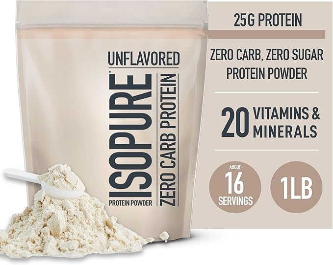 Isopure Unflavored Protein, Whey Isolate, 25g Protein, 1 Pound