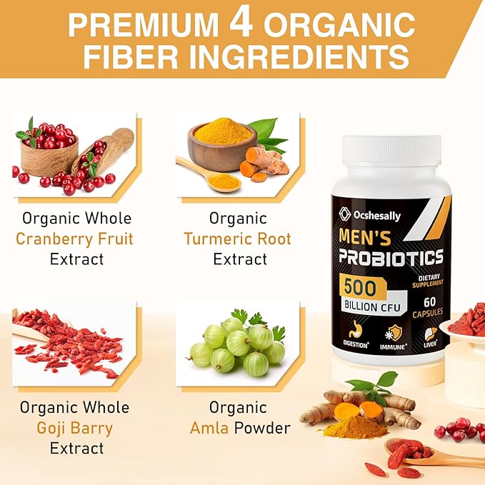 Probiotics for Men, Men Care Supplement, 500 Billion 12 Strains, 30-Days Supply