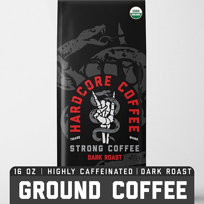 Hardcore Ground Coffee, High Caffeine, Strong Roast, 16 Oz